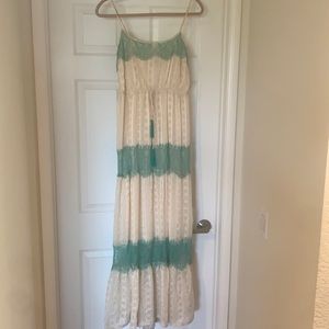 Cream and Ming green Boho maxi dress